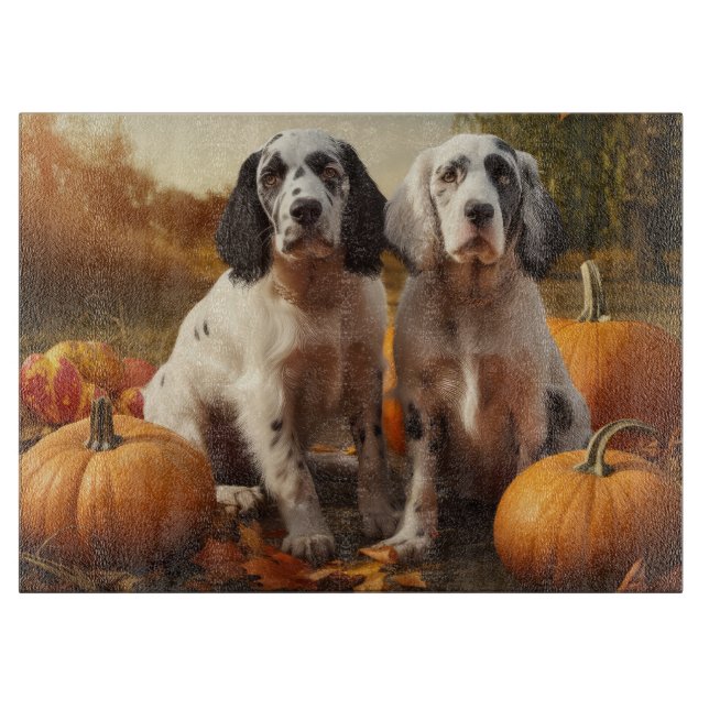 Planche À Découper Anglais Setter Puppy Automne Citrouille de plaisir (Devant)