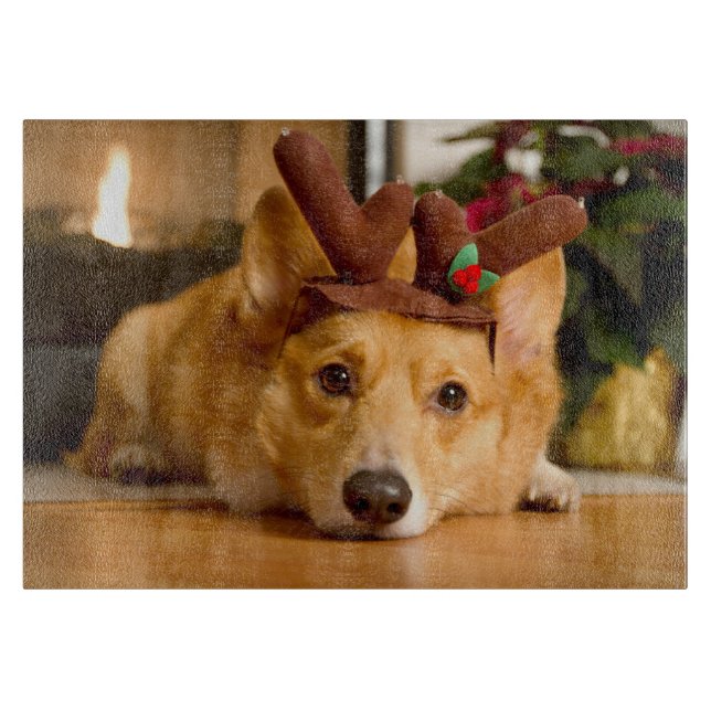 Planche À Découper Animaux de bébés cutest | Corgi Christmas Reindeer (Devant)