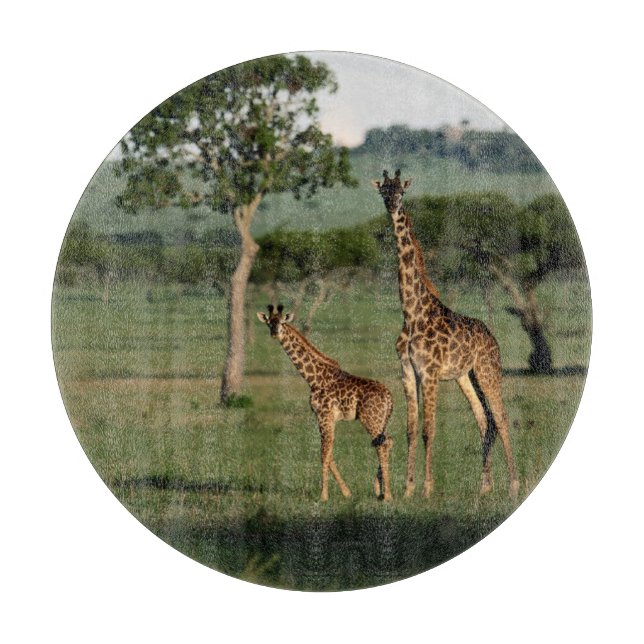 Planche À Découper Animaux de bébés cutest | Giraffe Calf & Mama (Devant)