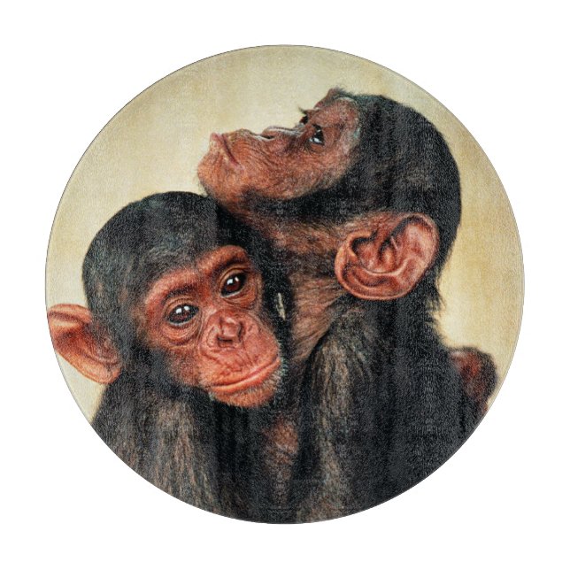 Planche À Découper Animaux de bébés cutest | Hug de chimpanzé (Devant)