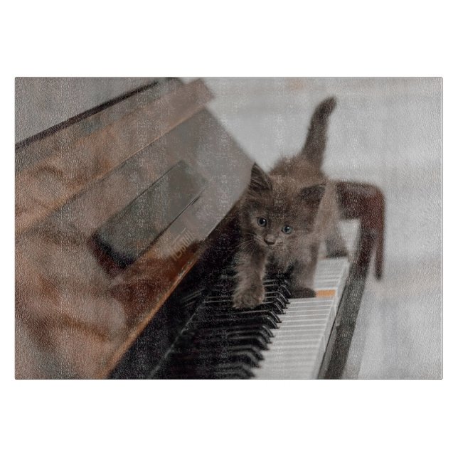 Planche À Découper Animaux de bébés cutest | Kitten sur piano (Devant)