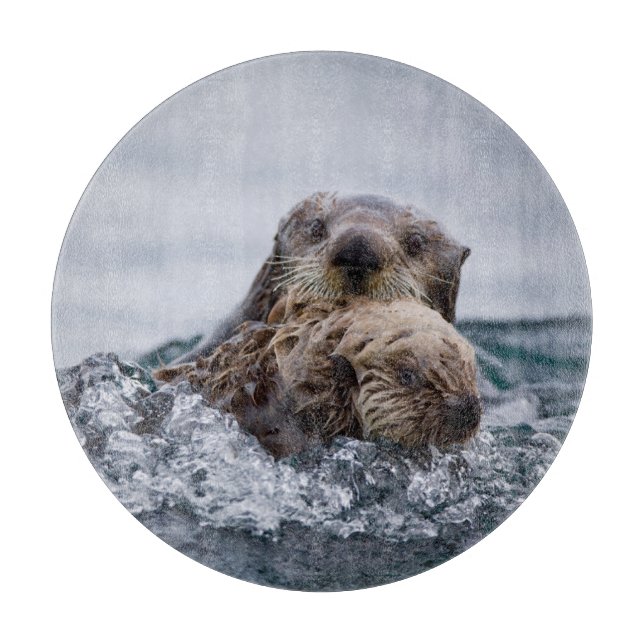 Planche À Découper Animaux de bébés cutest | Otter Baby & Mère (Devant)