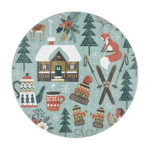 Planche À Découper Animaux forestiers : Hiver Vintage sans couture.