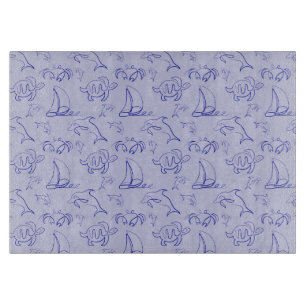 Planche À Découper Animaux marins et voilier motif de dessin à une li