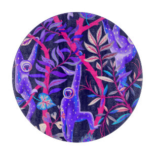 Planche À Découper Animaux tropicaux : motif de singes bleus.