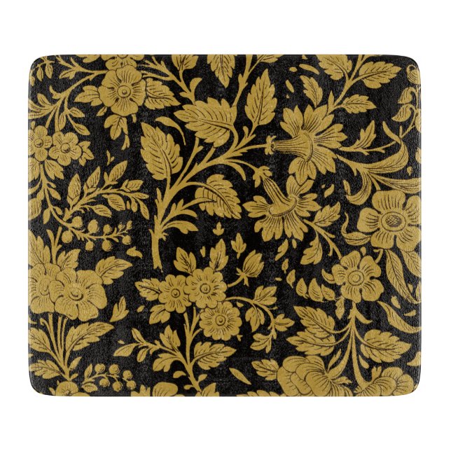 Planche À Découper Antique Gold Floral Indian Lac-work Black Pattern (Devant)