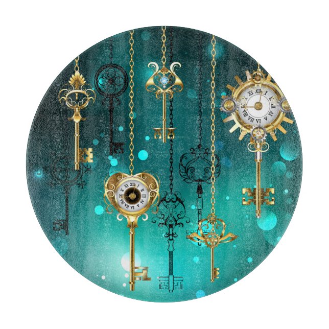Planche À Découper Antiques Clés squelette sur fond vert (Devant)