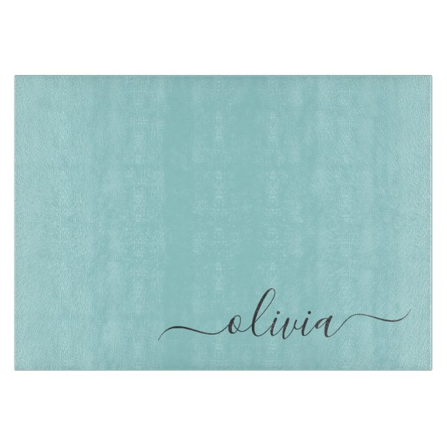 Planche À Découper Aqua Blue Turquoise Moderne Script Girl Monogramme (Devant)