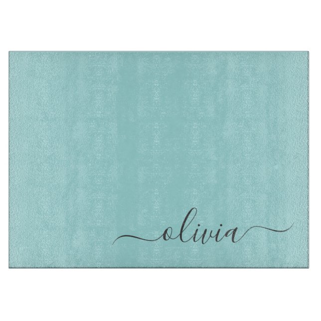 Planche À Découper Aqua Blue Turquoise Moderne Script Girl Monogramme (Devant)