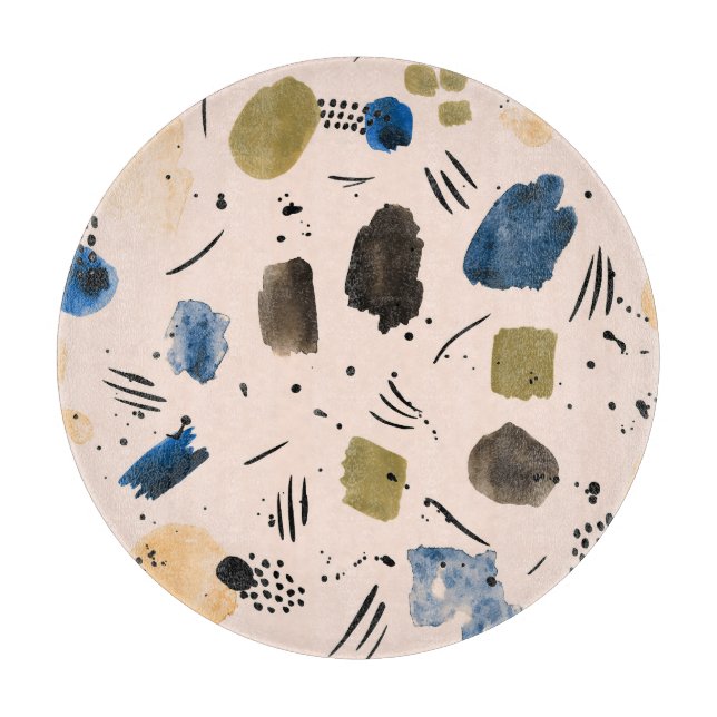 Planche À Découper Aquarelle Abstraite : Motif d'encre géométrique. (Devant)