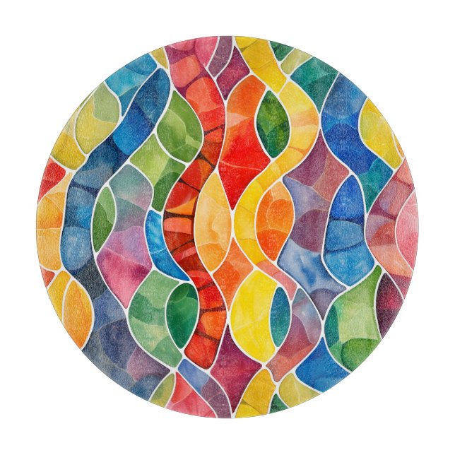 Planche À Découper Aquarelle Arc-en-ciel en verre (Devant)