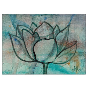 Planche À Découper Aquarelle bleu turquoise Fleur élégant Artsy Lotus