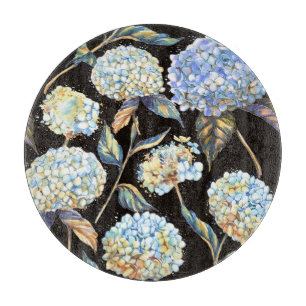 Planche À Découper Aquarelle Blue Hydrangea : Motif foncé sans couleu