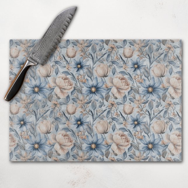Planche À Découper Aquarelle botanique Blue & Blush  (Créateur téléchargé)