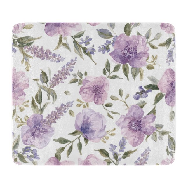 Planche À Découper Aquarelle botanique florale violette lavande (Devant)