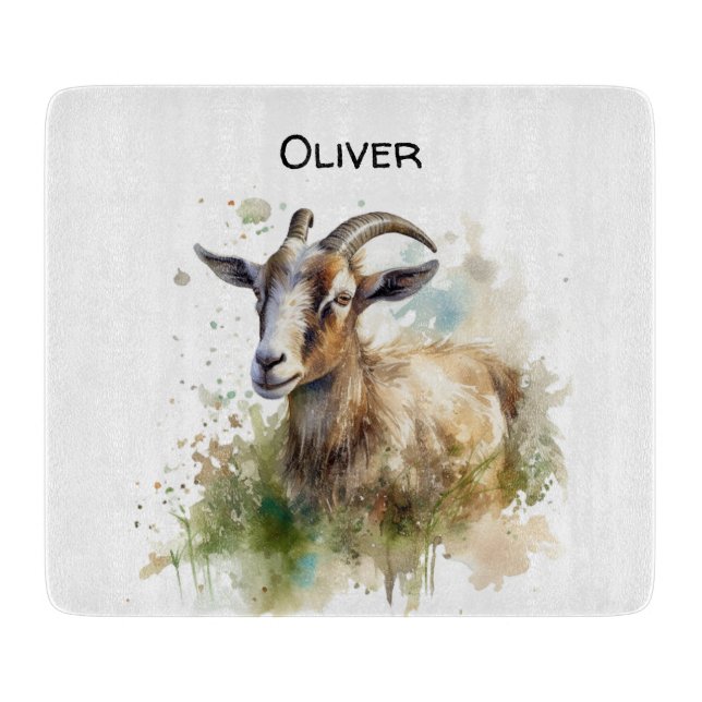 Planche À Découper Aquarelle Chèvre de ferme, sur mesure (Devant)