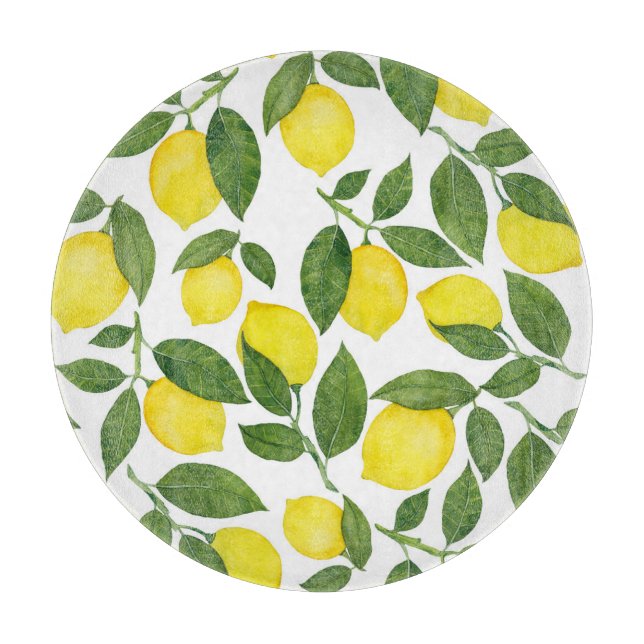 Planche À Découper Aquarelle Citrons : Motif de fruits d'été (Devant)