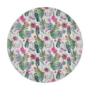 Planche À Découper Aquarelle de bois exotique Cactus et Motif succule