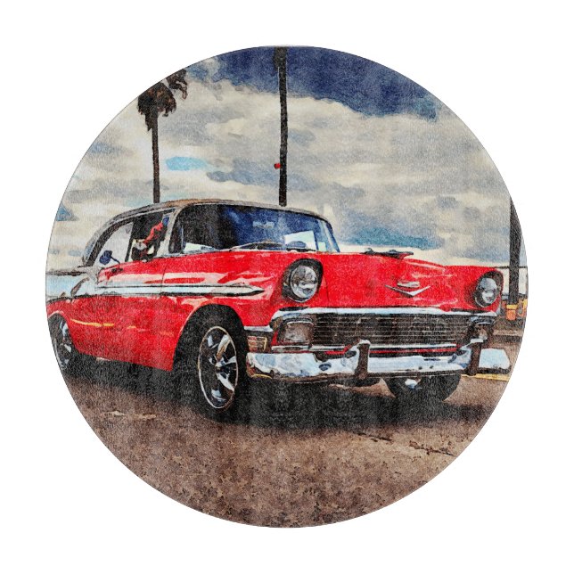 Planche À Découper Aquarelle de Chevrolet Bel Air 1956 (Devant)