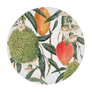 Planche À Découper Aquarelle de durian tropical, motif de mangue.