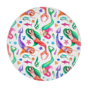 Planche À Découper Aquarelle des sirènes : Motif océanique sans trans