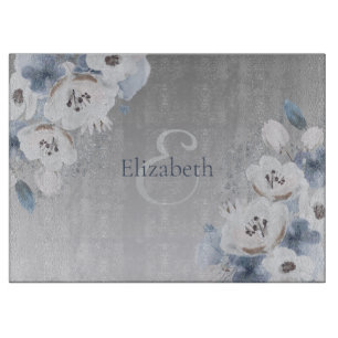 Planche À Découper Aquarelle d'hiver Monogramme floral personnalisé