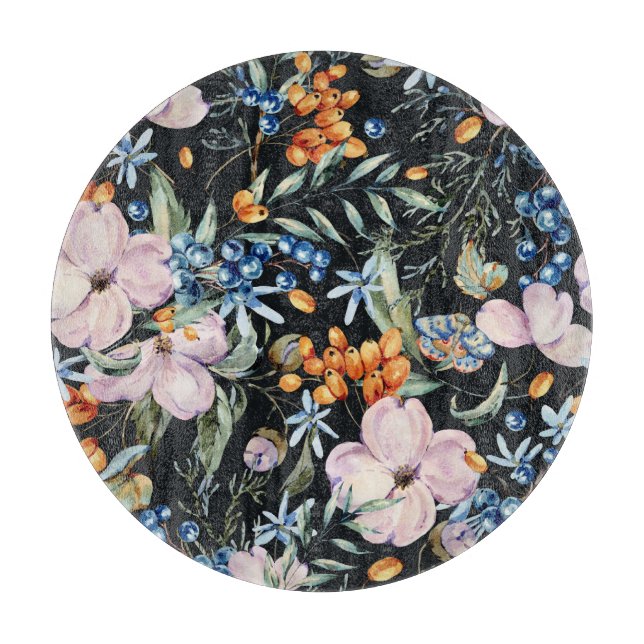 Planche À Découper Aquarelle douce : Baies florales roses (Devant)