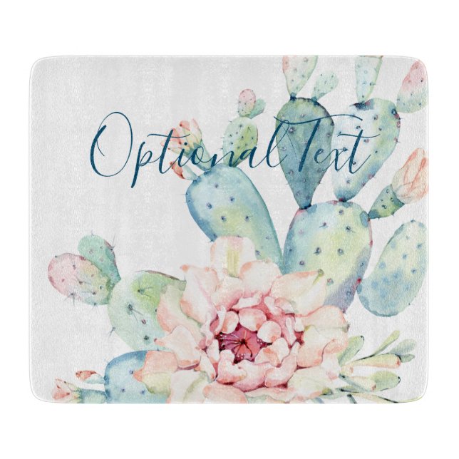 Planche À Découper Aquarelle douce Pastel Blooming Cactus  (Devant)