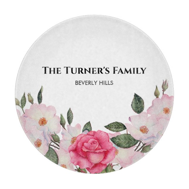 Planche À Découper Aquarelle Doux rose blanc Roses illustration (Devant)