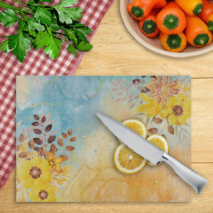 Planche À Découper Aquarelle en marbre bleu jaune