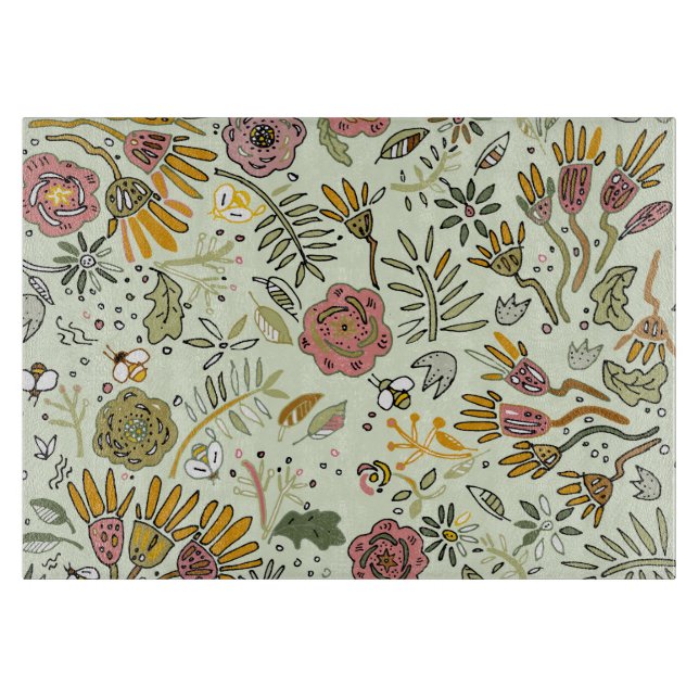 Planche À Découper Aquarelle Florale Fleurs d'abeille Élégante Modern (Devant)