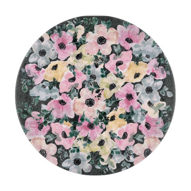 Planche À Découper Aquarelle florale foncée : belle impression. (Devant)