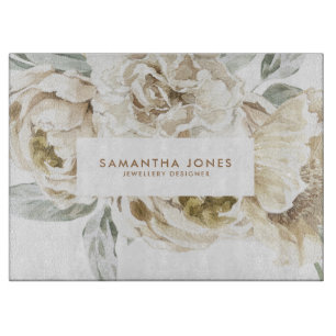 Planche À Découper Aquarelle florale minimaliste moderne Peonie blanc