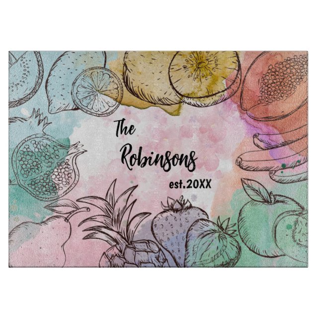 Planche À Découper Aquarelle Fruit Personnalisé Festif (Devant)