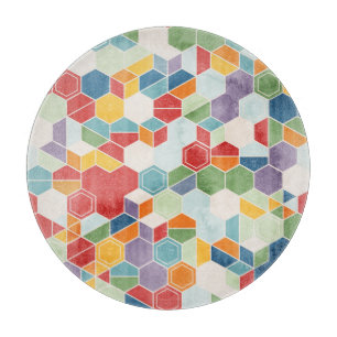 Planche À Découper Aquarelle Hexagon, Mosaïque Random.