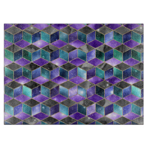 Planche À Découper Aquarelle Isométrique avec Galaxie de Marbre et Or