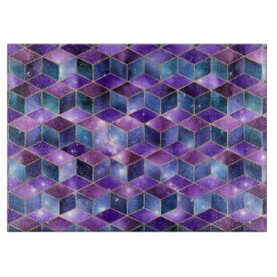 Planche À Découper Aquarelle isométrique avec galaxie dorée et marbré