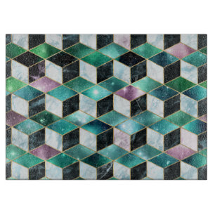 Planche À Découper Aquarelle isométrique avec galaxie dorée et marbré