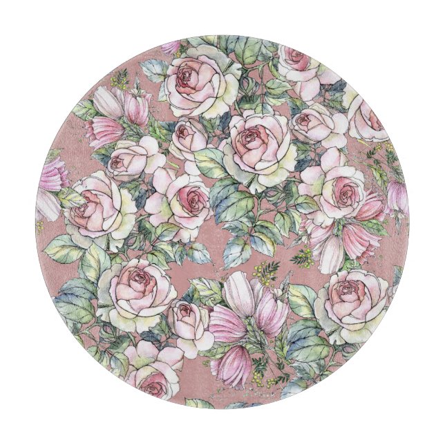 Planche À Découper Aquarelle Jardin : Rose Tulip Elégance. (Devant)