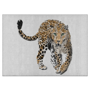Planche À Découper aquarelle léopard jungle chat animal peint vert