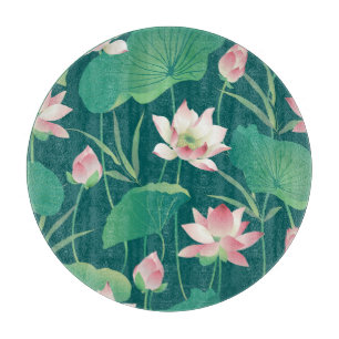 Planche À Découper Aquarelle lotus : fleurs vintages sans soudure.