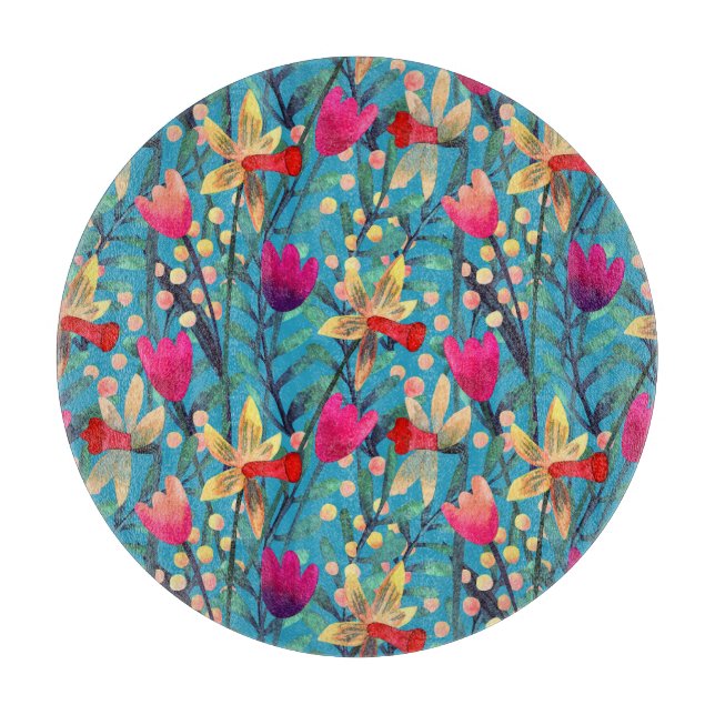 Planche À Découper Aquarelle Lumineuse : Design Floral Sans Maille. (Devant)