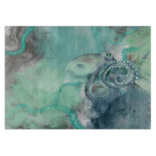 Planche À Découper Aquarelle marine Aqua Ocean Octopus
