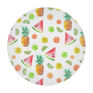 Planche À Découper Aquarelle Motif de fruits en conserve