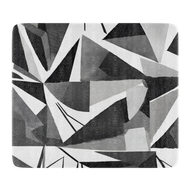 Planche À Découper Aquarelle noir et blanc géométrique moderne abstra (Devant)