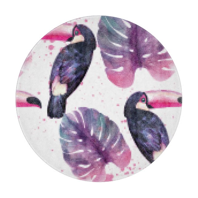 Planche À Découper Aquarelle Perroquets : Tropical Ultra-Violet Chic. (Devant)
