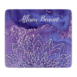 Planche À Découper Aquarelle personnalisée violet blanc Mandala
