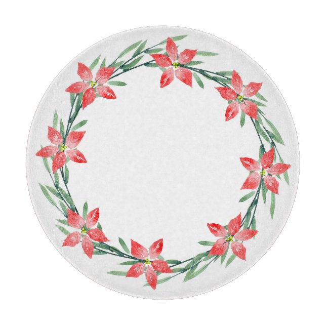Planche À Découper Aquarelle Poinsettia Feuille Wreath (Devant)