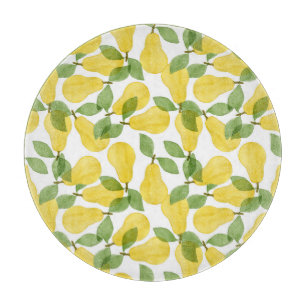 Planche À Découper Aquarelle Poires : Motif peint à la main