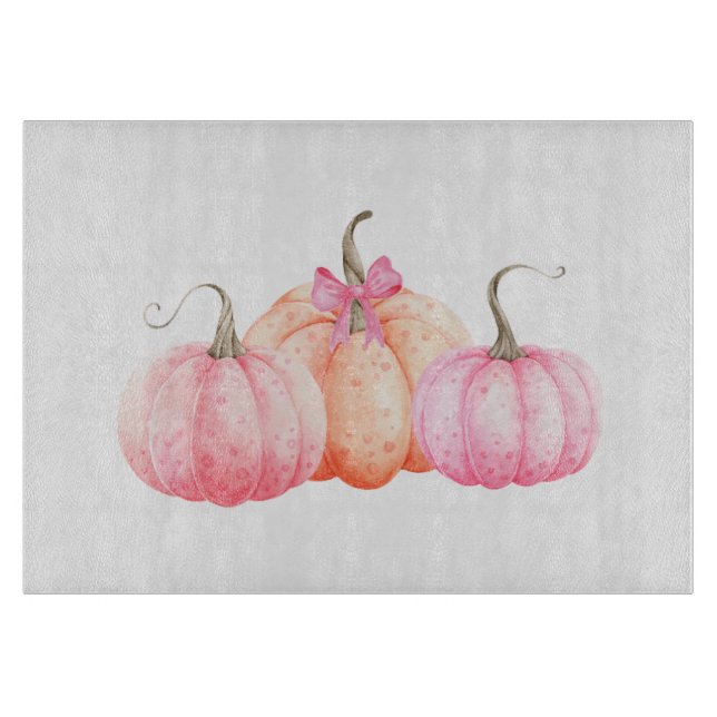 Planche À Découper Aquarelle rose Bow Citrouilles pour l'automne (Devant)